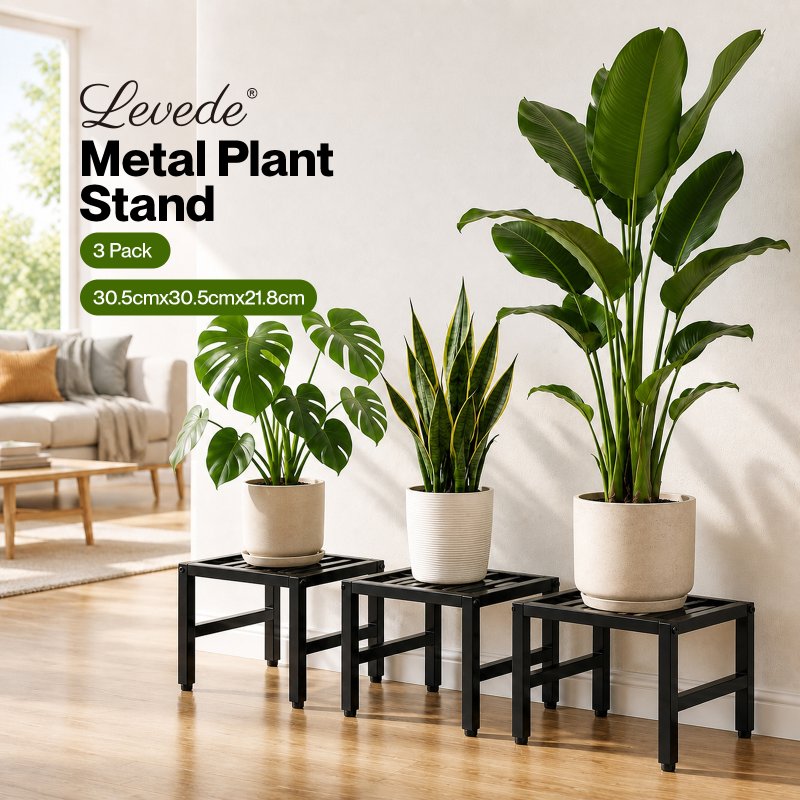 Levede Plant Stand Outdoor 3 Piece Set Carbon Steel Patio Garden Decor Black