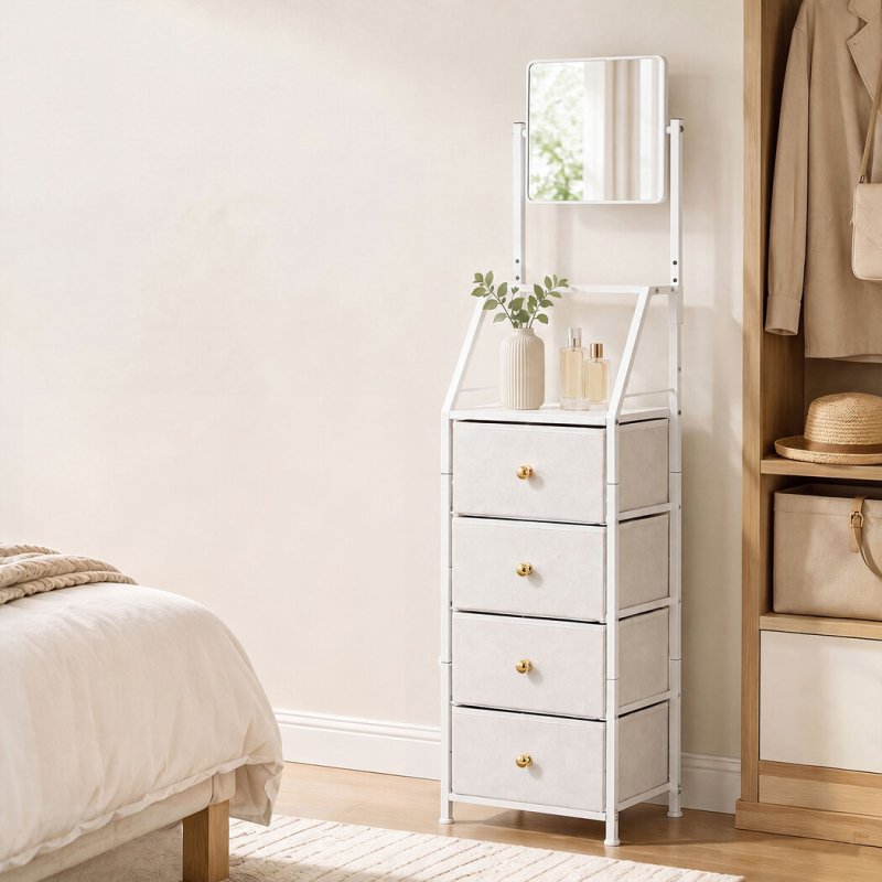 Levede Chest Of Drawers Mirror Dressing Table Vertical Storage Bedroom White