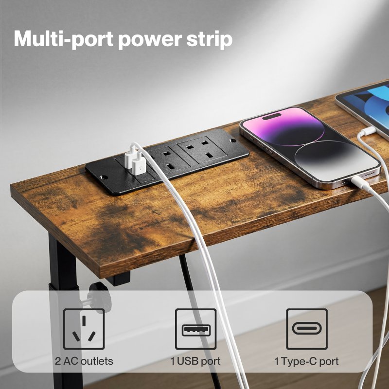 Levede Console Table Narrow Adjustable with Power Outlet for Hallway Brown