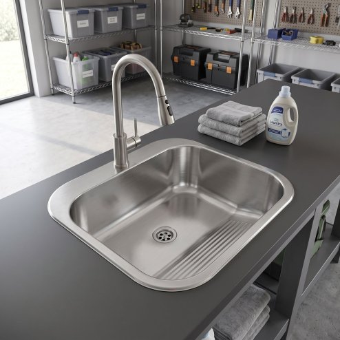 Rea Utility Sink 201 Brushed Stainless Steel without kitchen faucet