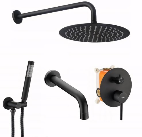 Concealed Shower Set with shower spout REA Lungo Black + Box