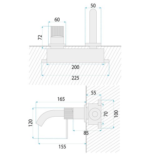 CONCEALED WASHBASIN FAUCET REA LUNGO STRIPE + BOX BRUSH GOLD