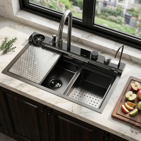 Multifunctional Steel Sink Rea Alonzo 10W1 Black