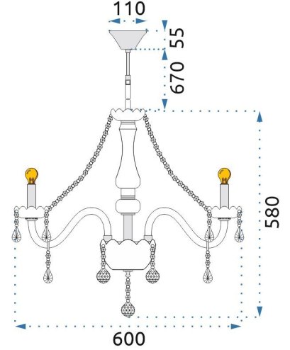 Chandelier Toolight 300752 Crystal Chrome 3-light points E14 60x60x58cm