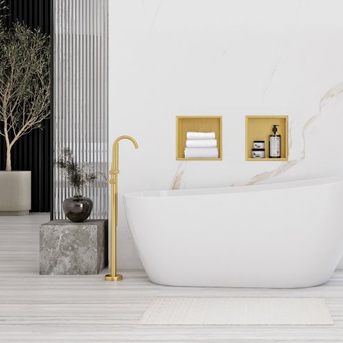 Built-in Stainless Steel Bathroom Shelf 30X30 Brushed Gold