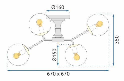 Chandelier Toolight APP1134-6C Black Gold Glass Balls E27 6-light points