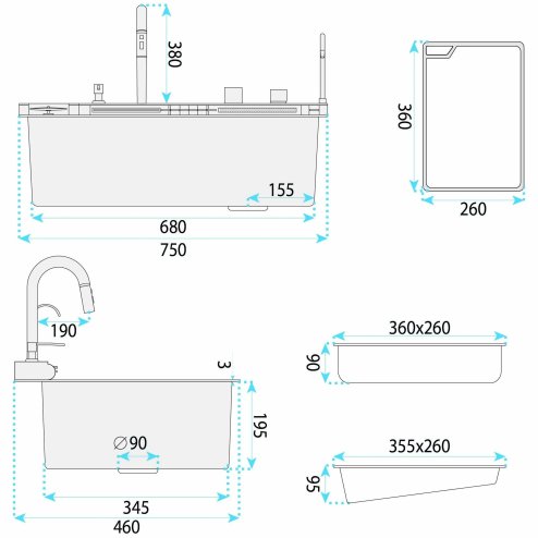 Multifunctional Steel Sink Rea Alonzo 10W1 Black