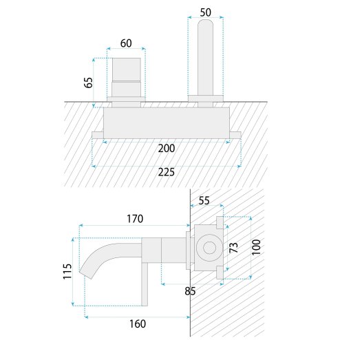 WALL MOUNTED BASIN FAUCET REA FOSTER BRUSH STEEL +BOX