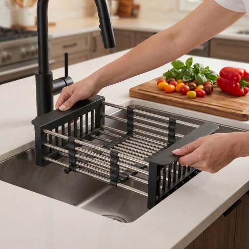 Telescopic Sink Dish Drying Rack Rea P14487 Black