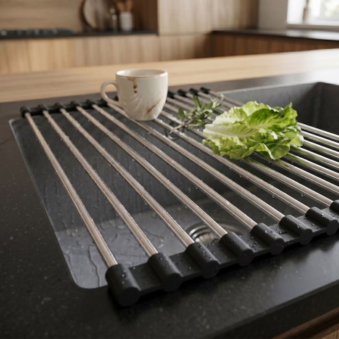 Roll-Up Dish Drying Rack For Sink Rea P12298 Black