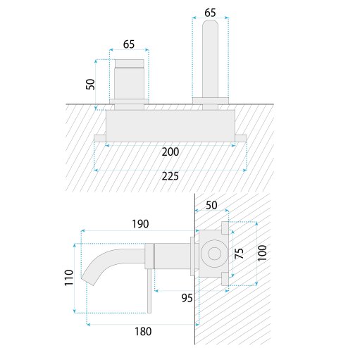 WALL MOUNTED BASIN FAUCET REA CLIF BRUSHED NICKEL