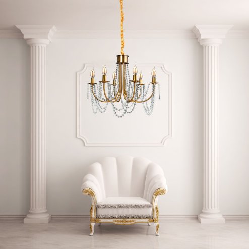 Chandelier Toolight APP765-6CP Crystal Gold Candles 6-light points E14 60x60x42-112cm