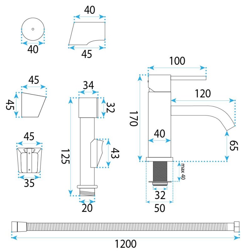 Rea Washbasin Faucet With Bidet Hand Shower Lungo Chrome 12X4X17Cm