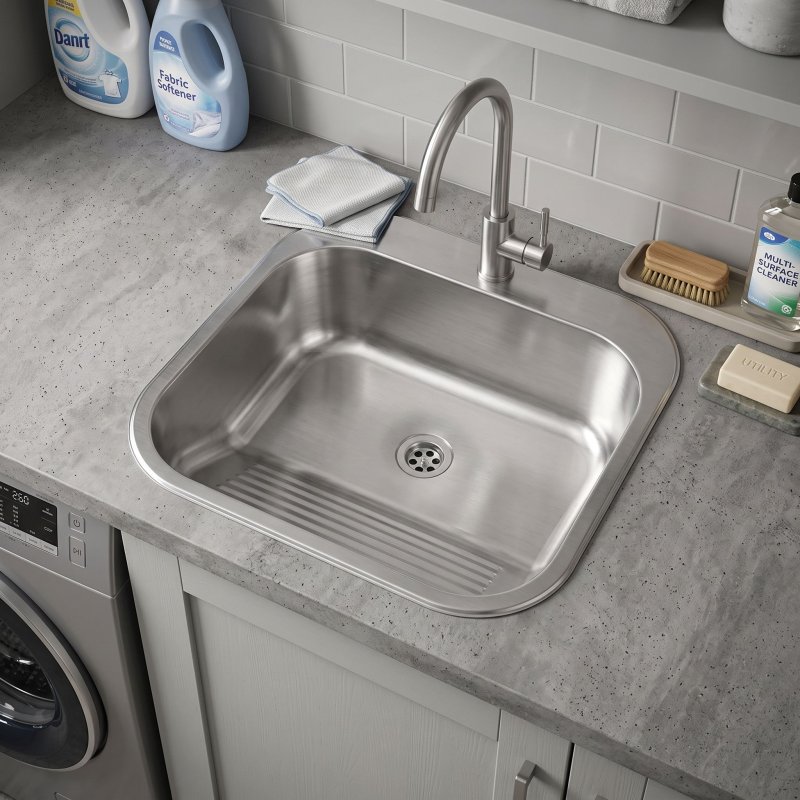 Rea Utility Sink 201 Brushed Stainless Steel without kitchen faucet