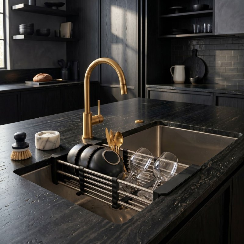 Telescopic Sink Dish Drying Rack Rea P14487 Black