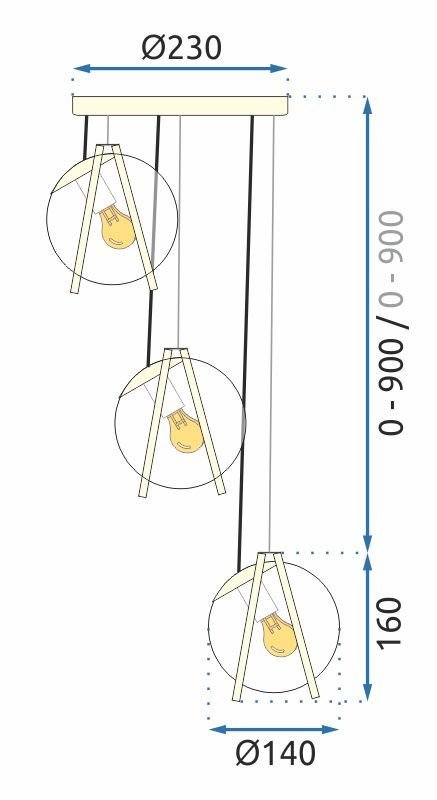 Pendant Lamp TOOLIGHT APP1090-3 CP Gold White 3-light points E14 23x14x16cm