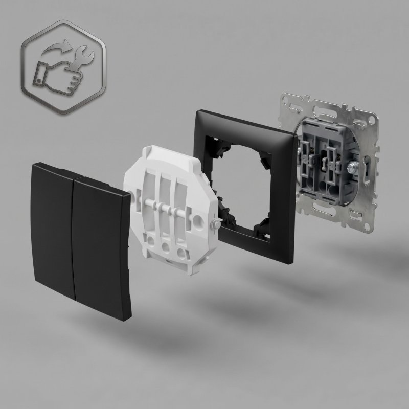 Toolight Double Switch With Frame Oste Jnh007-w Black