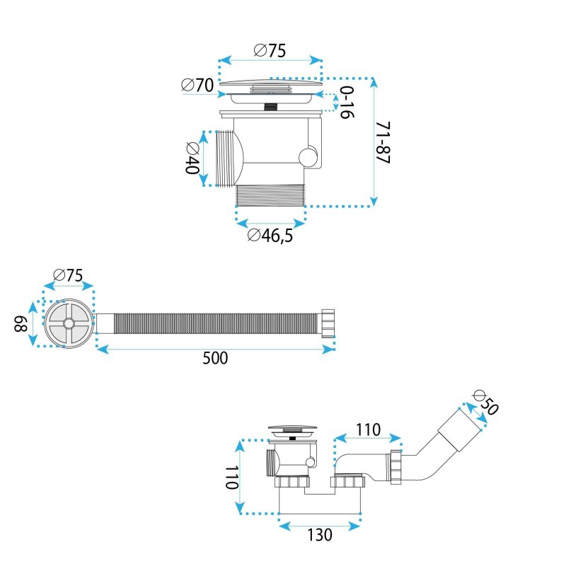 Automatic bathtub siphon Rea Chrome