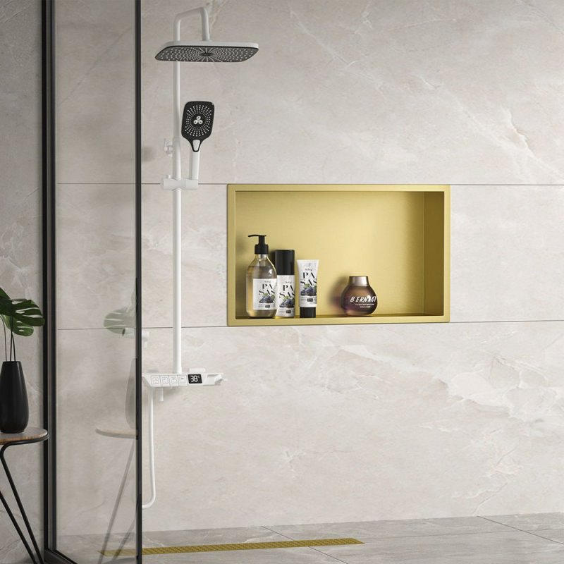 Built-in Stainless Steel Bathroom Shelf 30X45 Brushed Gold