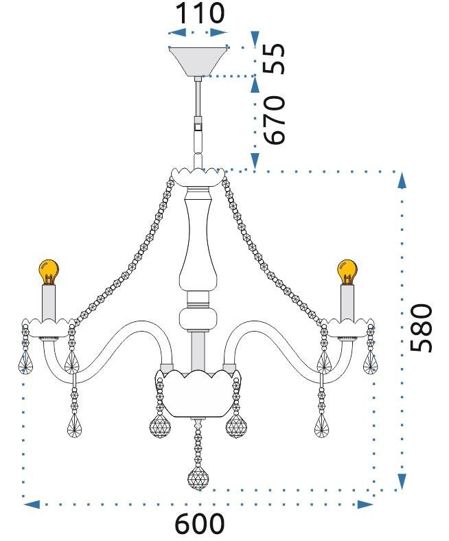 Chandelier Toolight 300752 Crystal Chrome 3-light points E14 60x60x58cm