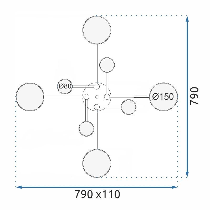 Ceiling LED Lamp Chandelier TOOLIGHT APP528-8C Grey + Remote Control 8-light points 79x79x11Cm