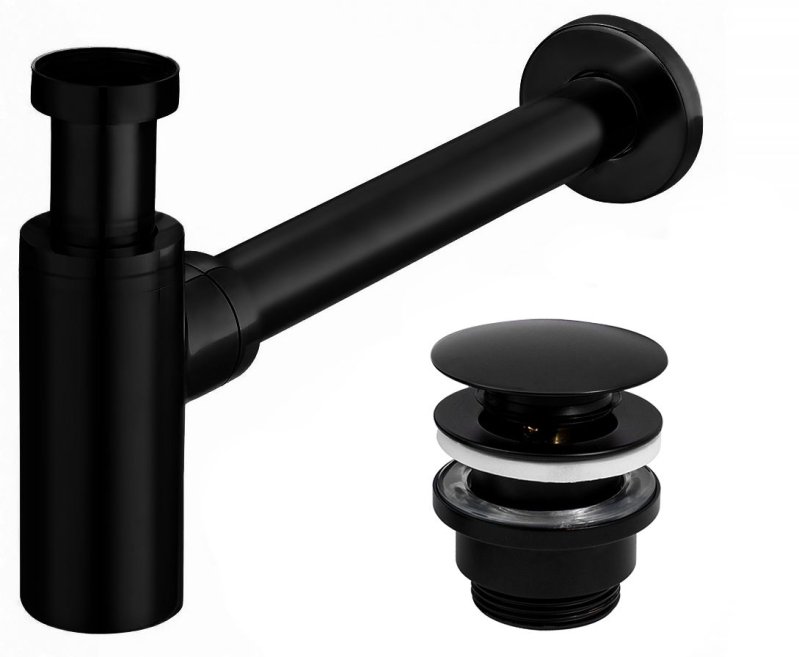 Univerasl Basin Siphon + Basin Plug Click-Clack REA Black