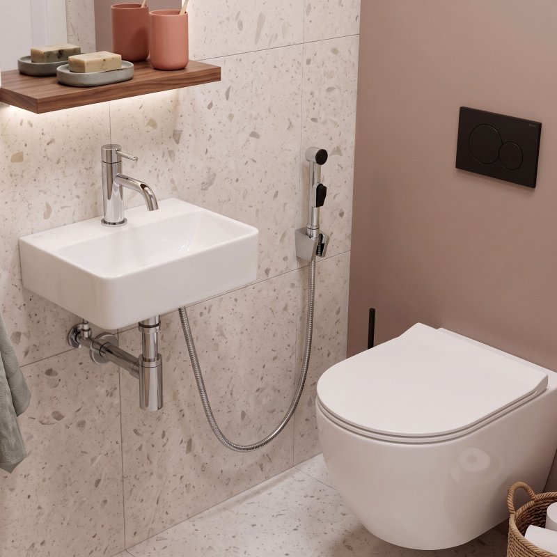 Rea Washbasin Faucet With Bidet Hand Shower Lungo Chrome 12X4X17Cm