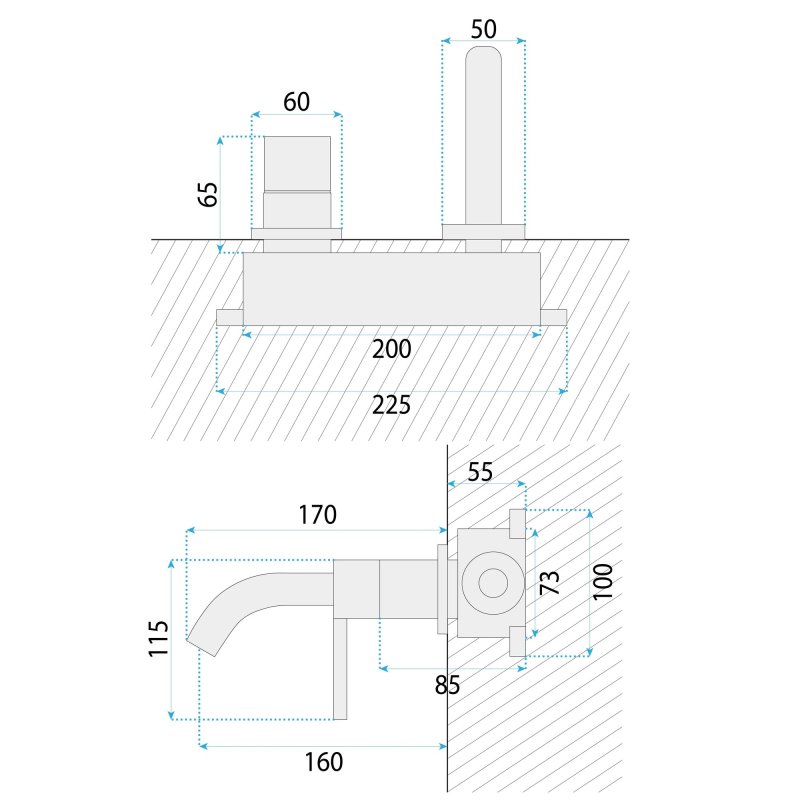 WALL MOUNTED BASIN FAUCET REA FOSTER BRUSH STEEL +BOX