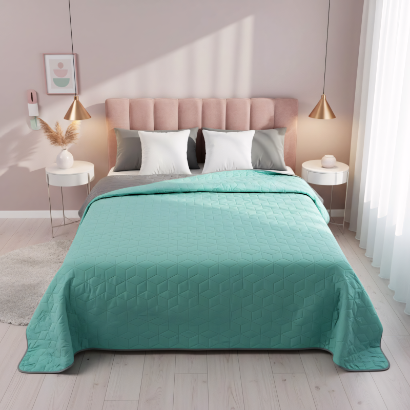 bedspread- quilted/double-sided Diamante Mint / L.Grey