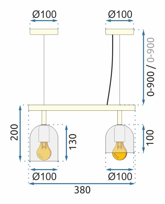 Pendant Lamp TOOLIGHT APP1032-2CP Gold White 2-light points E27 38x10x20-110cm
