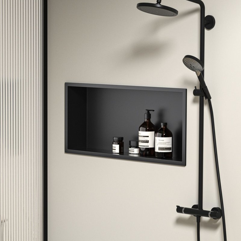 Built-in Stainless Steel Bathroom Shelf 30X60 Black Matt