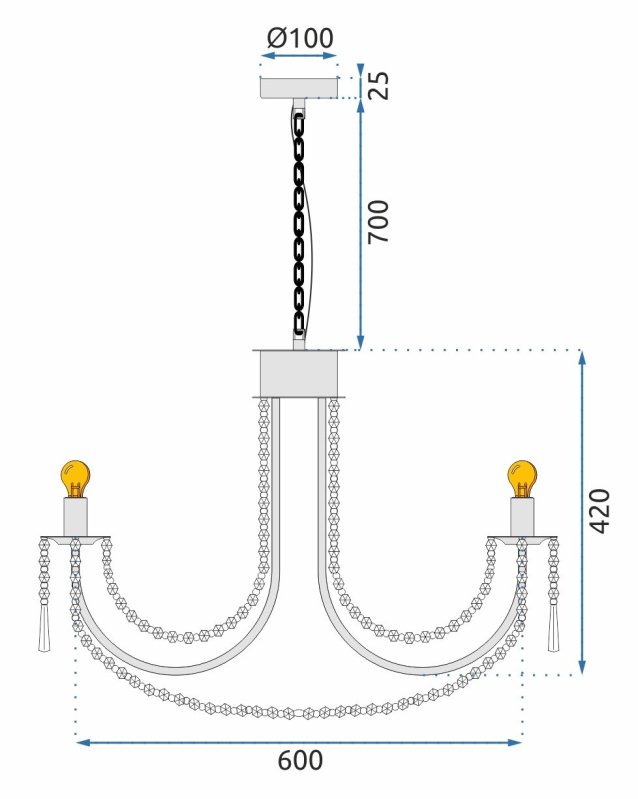 Chandelier Toolight APP765-6CP Crystal Gold Candles 6-light points E14 60x60x42-112cm