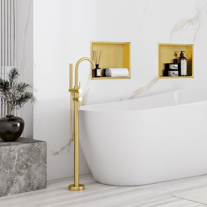 Built-in Stainless Steel Bathroom Shelf 30X30 Brushed Gold