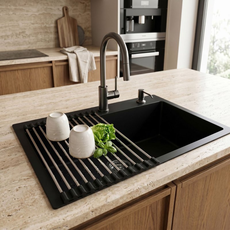 Roll-Up Dish Drying Rack For Sink Rea P12298 Black