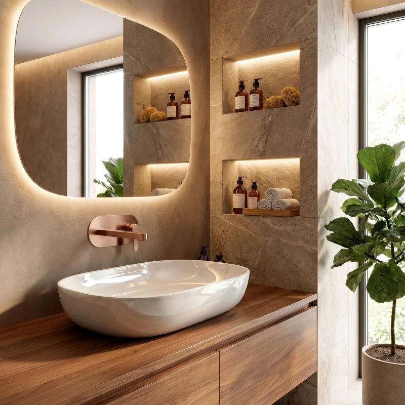 Concealed Washbasin Tap Rea Arcos Brush Copper
