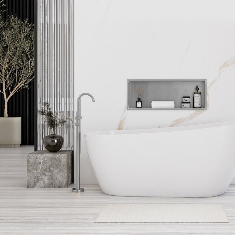 Built-in Stainless Steel Bathroom Shelf 30X60 Brushed Steel