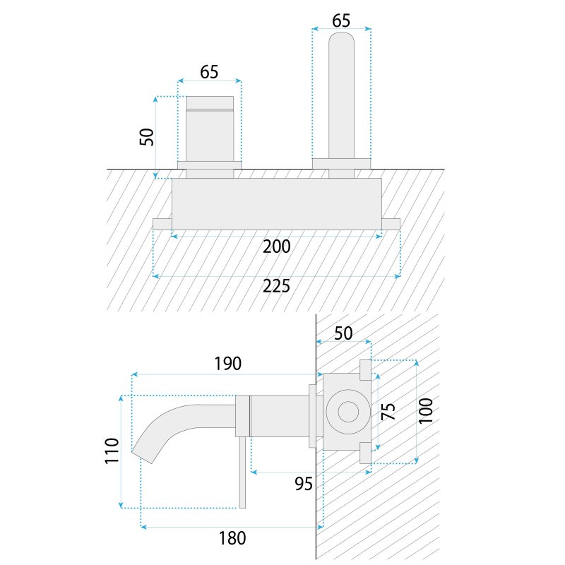 WALL MOUNTED BASIN FAUCET REA CLIF BRUSHED NICKEL