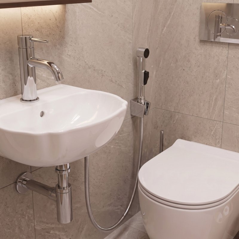 Rea Washbasin Faucet With Bidet Hand Shower Lungo Chrome 12X4X17Cm