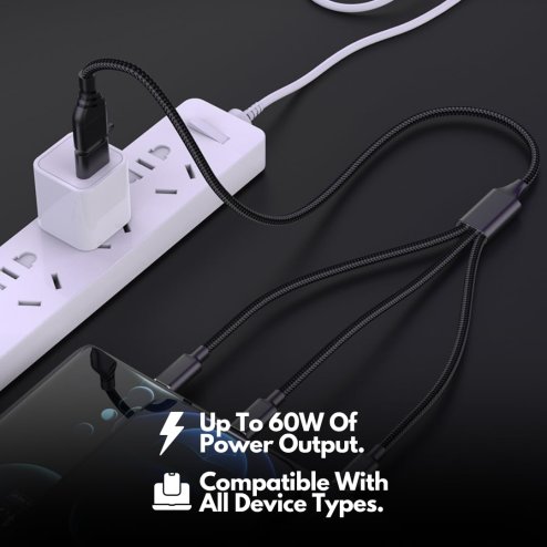 UK Technology 5 in 1 Multi Charging Cable, USB A/C to Lightning, USB C & Micro USB, [1.2M] Fast Charging USB Cord, Durable Nylon, For iPhone 16 15 14 13 12 11, Samsung Galaxy, Laptop, Xbox, PS4