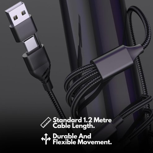 UK Technology 5 in 1 Multi Charging Cable, USB A/C to Lightning, USB C & Micro USB, [1.2M] Fast Charging USB Cord, Durable Nylon, For iPhone 16 15 14 13 12 11, Samsung Galaxy, Laptop, Xbox, PS4