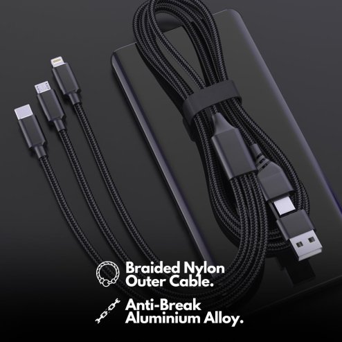 UK Technology 5 in 1 Multi Charging Cable, USB A/C to Lightning, USB C & Micro USB, [1.2M] Fast Charging USB Cord, Durable Nylon, For iPhone 16 15 14 13 12 11, Samsung Galaxy, Laptop, Xbox, PS4