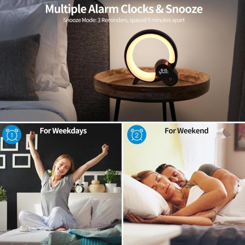 UK Technology Q Lamp, Night Lights Bluetooth Speaker, Bedside Lamp, Dimmable Night Light, Remote Control Lights, Alarm Clock with Music App Control, Smart Light for Bedroom, Teenage Girls Boys Gift