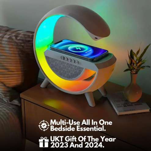 UK Technology G Lamp Wireless Charger, Night Lights Bluetooth Speaker Light, Wireless Charger Lamp, Multi Coloured Night Light for Bedroom, Dimmable LED, Birthday Gifts Gadgets For Teenage Boys Girls