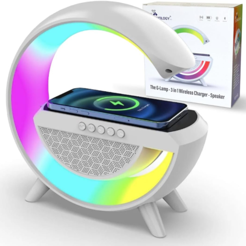 UK Technology G Lamp Wireless Charger, Night Lights Bluetooth Speaker Light, Wireless Charger Lamp, Multi Coloured Night Light for Bedroom, Dimmable LED, Birthday Gifts Gadgets For Teenage Boys Girls