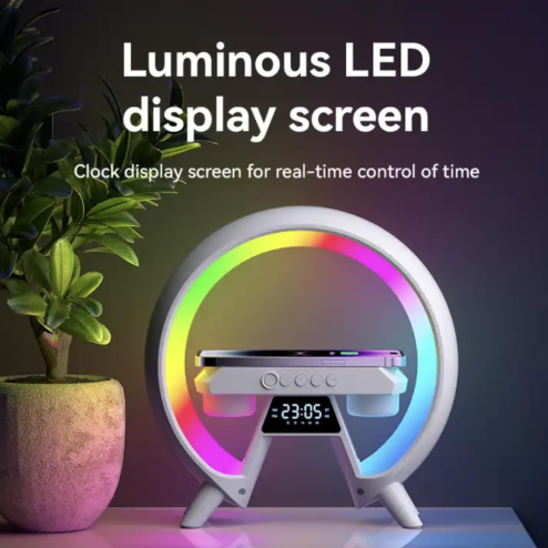 UK Technology O Lamp, Night Lights Bedside Lamp, 15W Wireless Charger, Dimmable Mood Light, Bedside Alarm Clock, Bluetooth Speaker, Ambient Night Light for Bedroom, Teenage Boy Girl Gifts