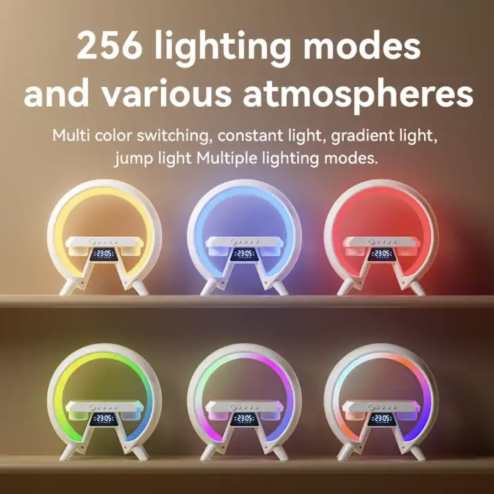 UK Technology O Lamp, Night Lights Bedside Lamp, 15W Wireless Charger, Dimmable Mood Light, Bedside Alarm Clock, Bluetooth Speaker, Ambient Night Light for Bedroom, Teenage Boy Girl Gifts