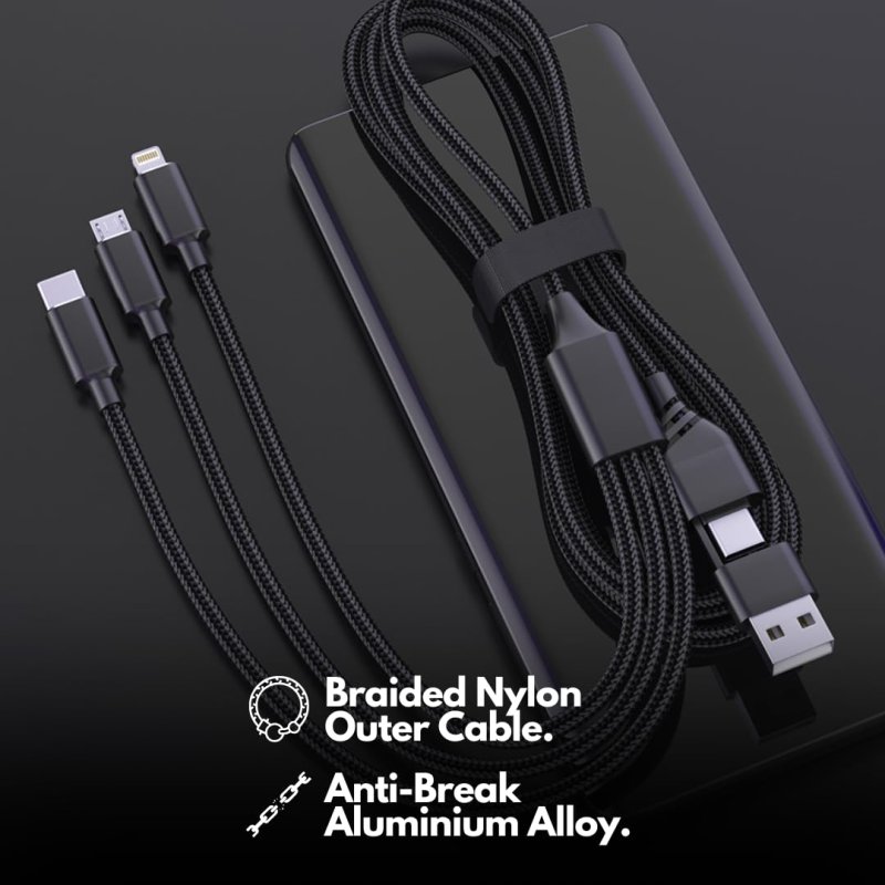 UK Technology 5 in 1 Multi Charging Cable, USB A/C to Lightning, USB C & Micro USB, [1.2M] Fast Charging USB Cord, Durable Nylon, For iPhone 16 15 14 13 12 11, Samsung Galaxy, Laptop, Xbox, PS4