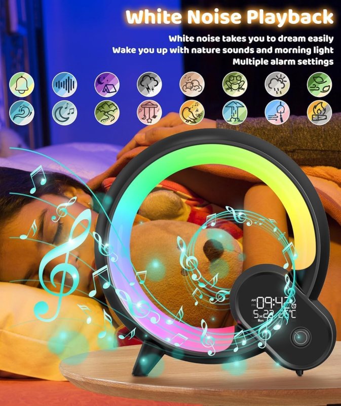 UK Technology Q Lamp, Night Lights Bluetooth Speaker, Bedside Lamp, Dimmable Night Light, Remote Control Lights, Alarm Clock with Music App Control, Smart Light for Bedroom, Teenage Girls Boys Gift