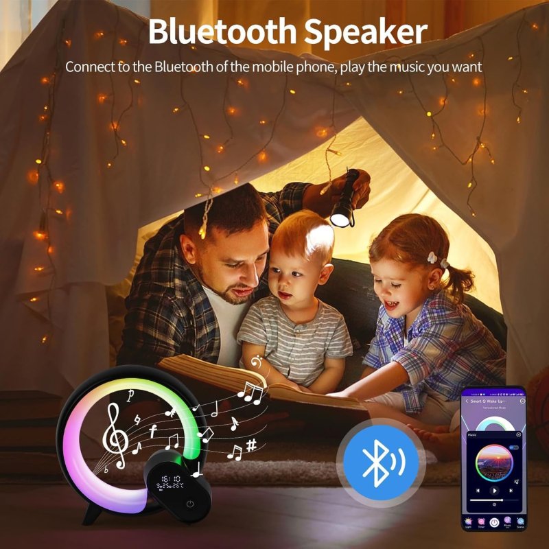 UK Technology Q Lamp, Night Lights Bluetooth Speaker, Bedside Lamp, Dimmable Night Light, Remote Control Lights, Alarm Clock with Music App Control, Smart Light for Bedroom, Teenage Girls Boys Gift