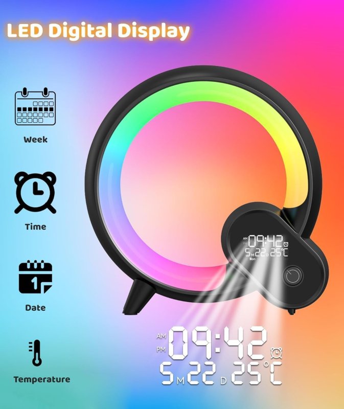 UK Technology Q Lamp, Night Lights Bluetooth Speaker, Bedside Lamp, Dimmable Night Light, Remote Control Lights, Alarm Clock with Music App Control, Smart Light for Bedroom, Teenage Girls Boys Gift